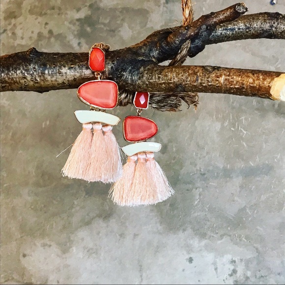 Tassel earrings blush coral statement drops - Picture 3 of 6